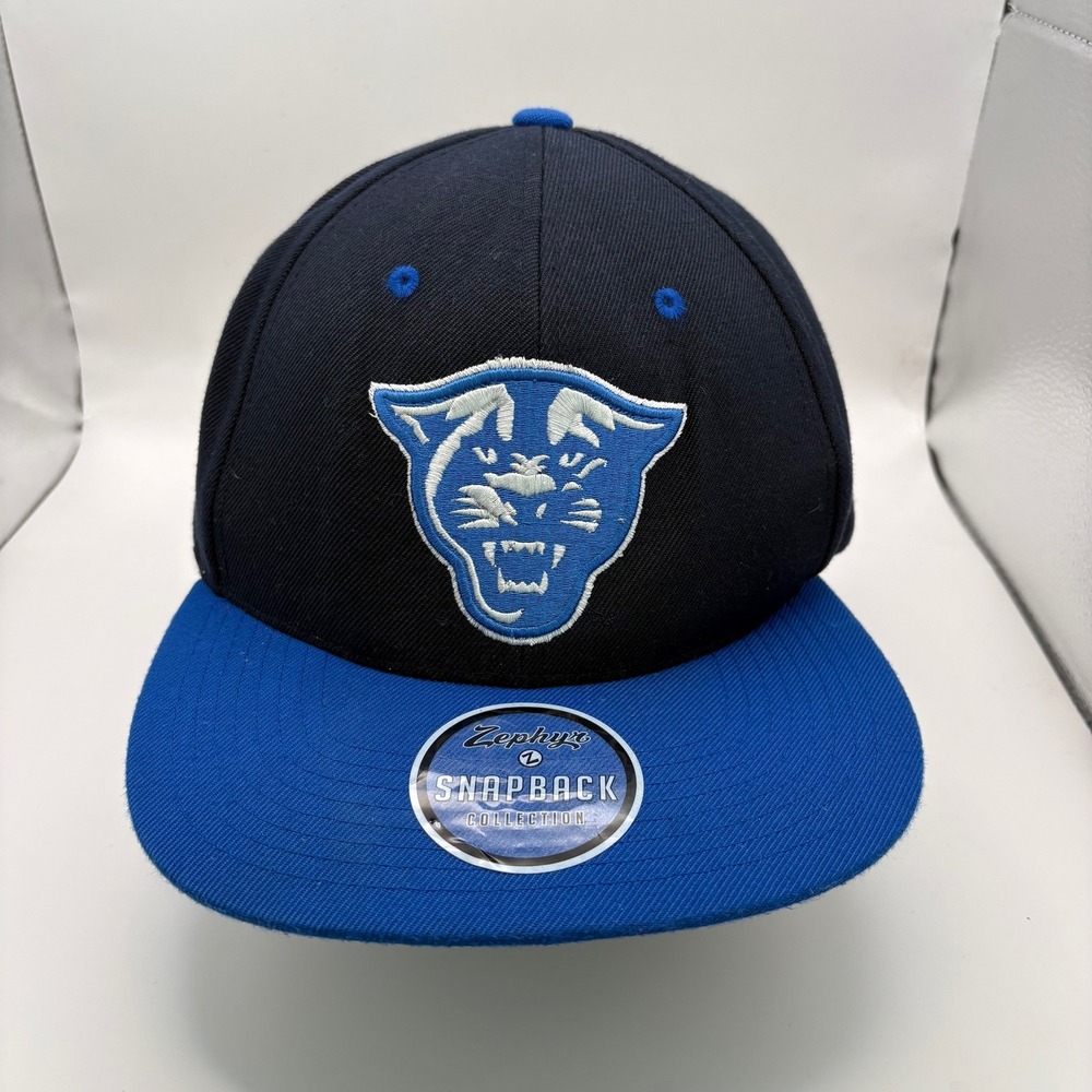 Georgia State University Black Blue Snapback Panther Logo Snapback Flat Brim